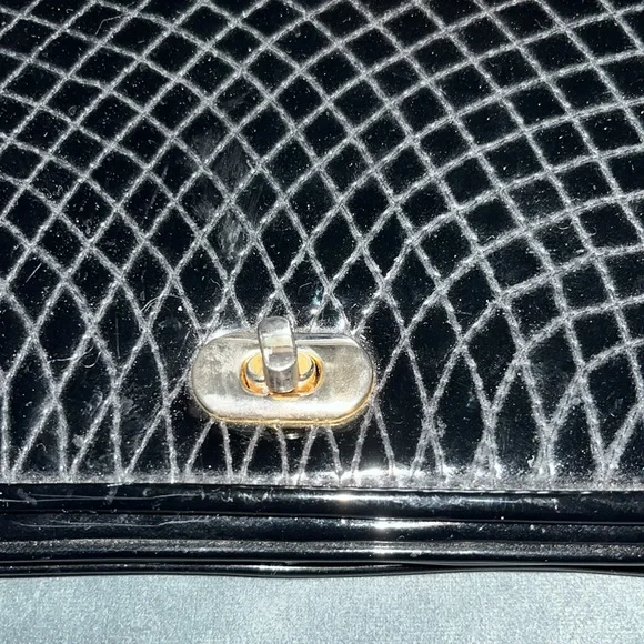 Faux Black Patent Leather Signature Crossbody Purse Bag with chain strap - Picture 3 of 5